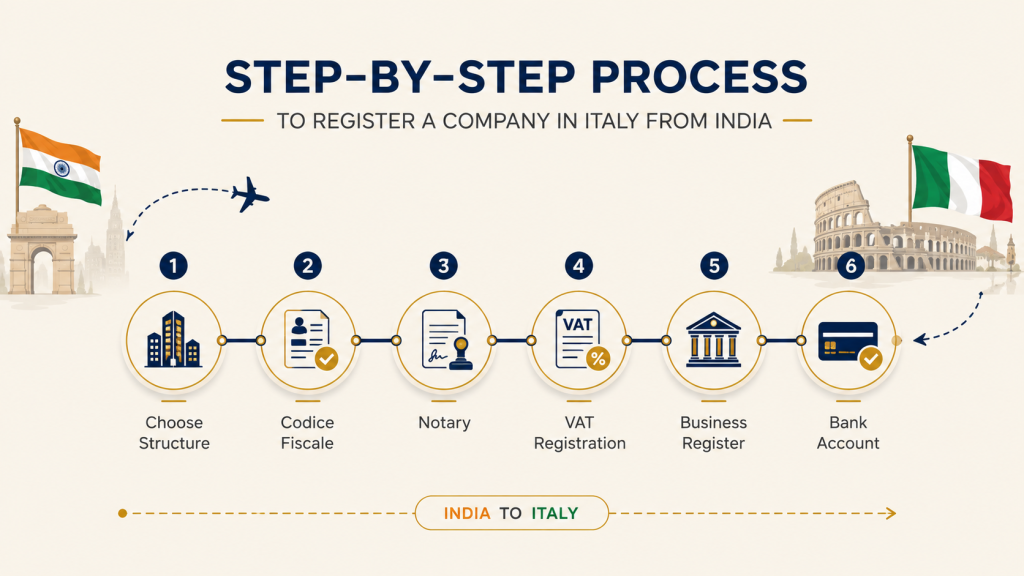 Step by step Process to register a company register From India to Italy