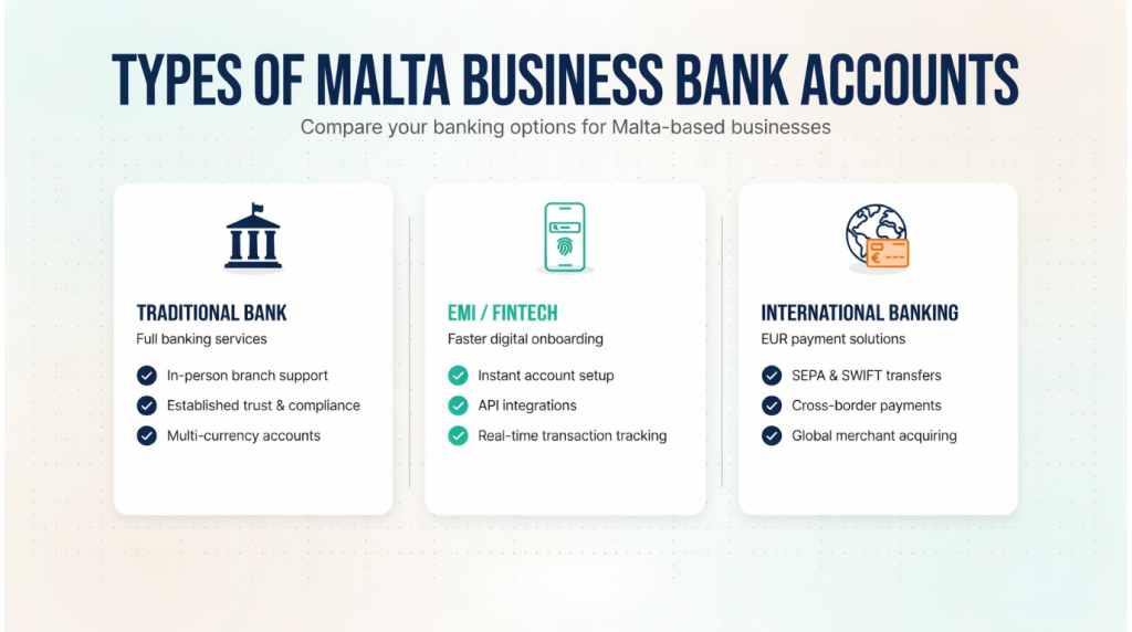 Types of Malta Business account in 2026 and how to open bank account for malta